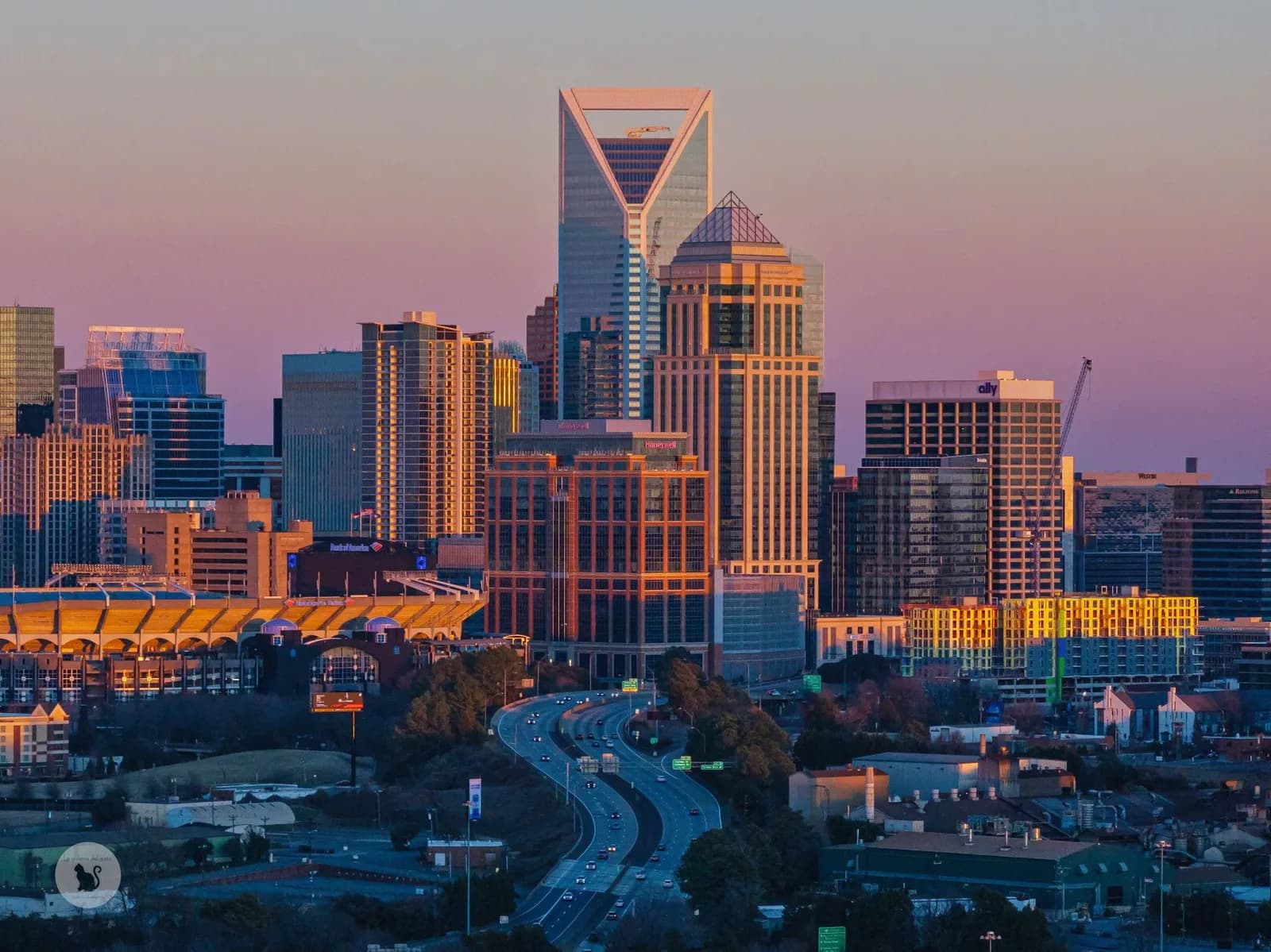 Charlotte skyline at sunset in North Carolina