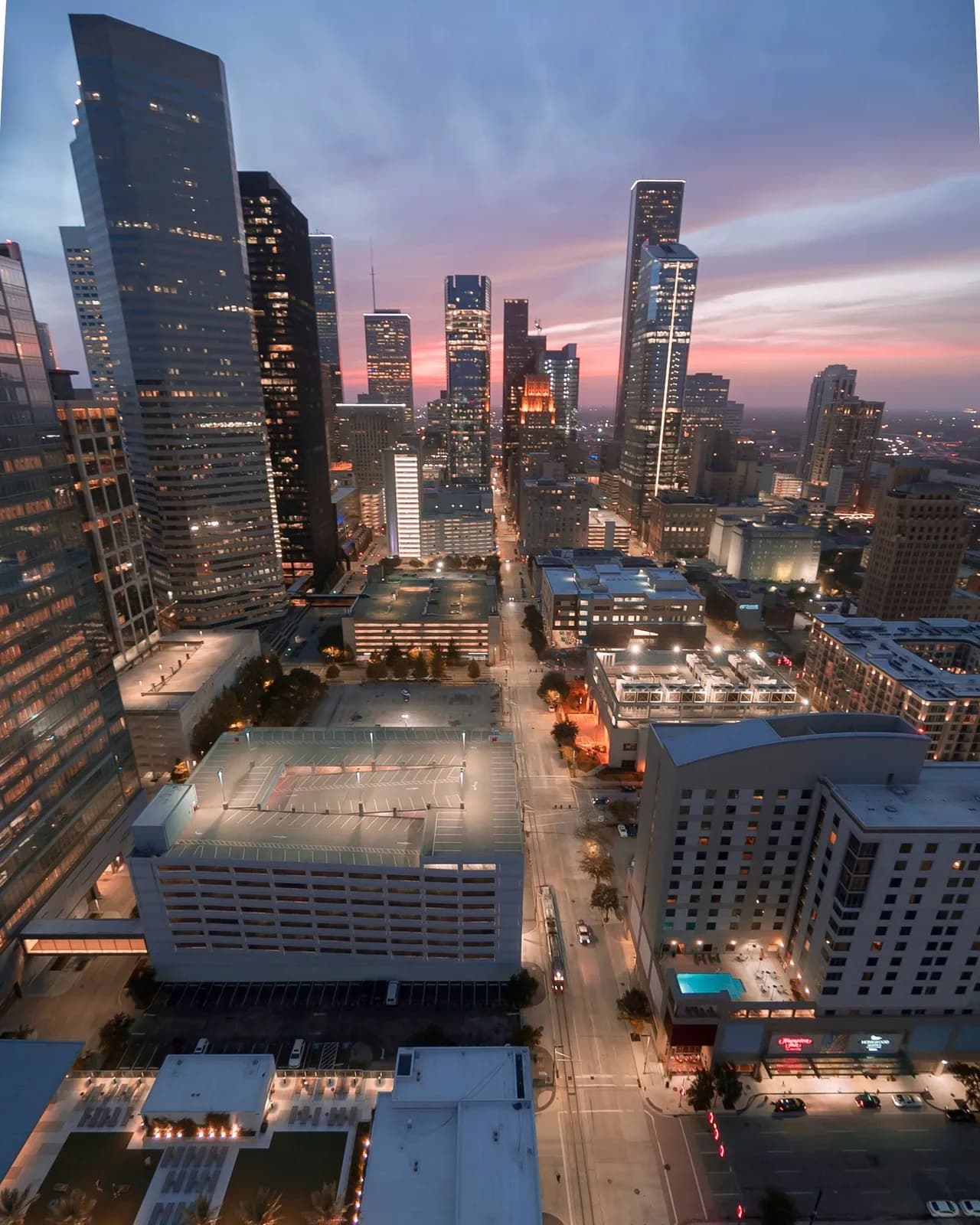 Houston downtown skyline at twilight