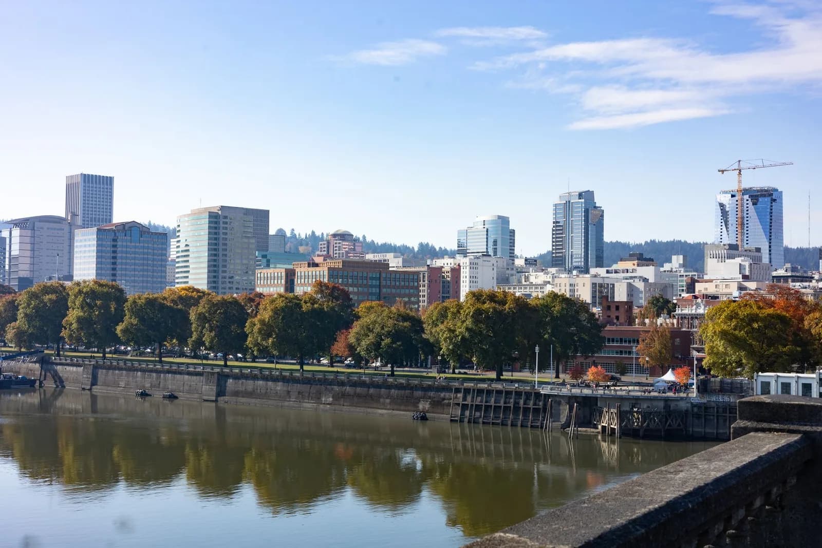 Portland skyline reflected in the Willamette River